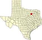 Map of Texas highlighting Dallas County